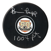 Brian Propp Signed Philadelphia Flyers 50th Puck w/ 1004 Pts Beckett Wit BAS COA0