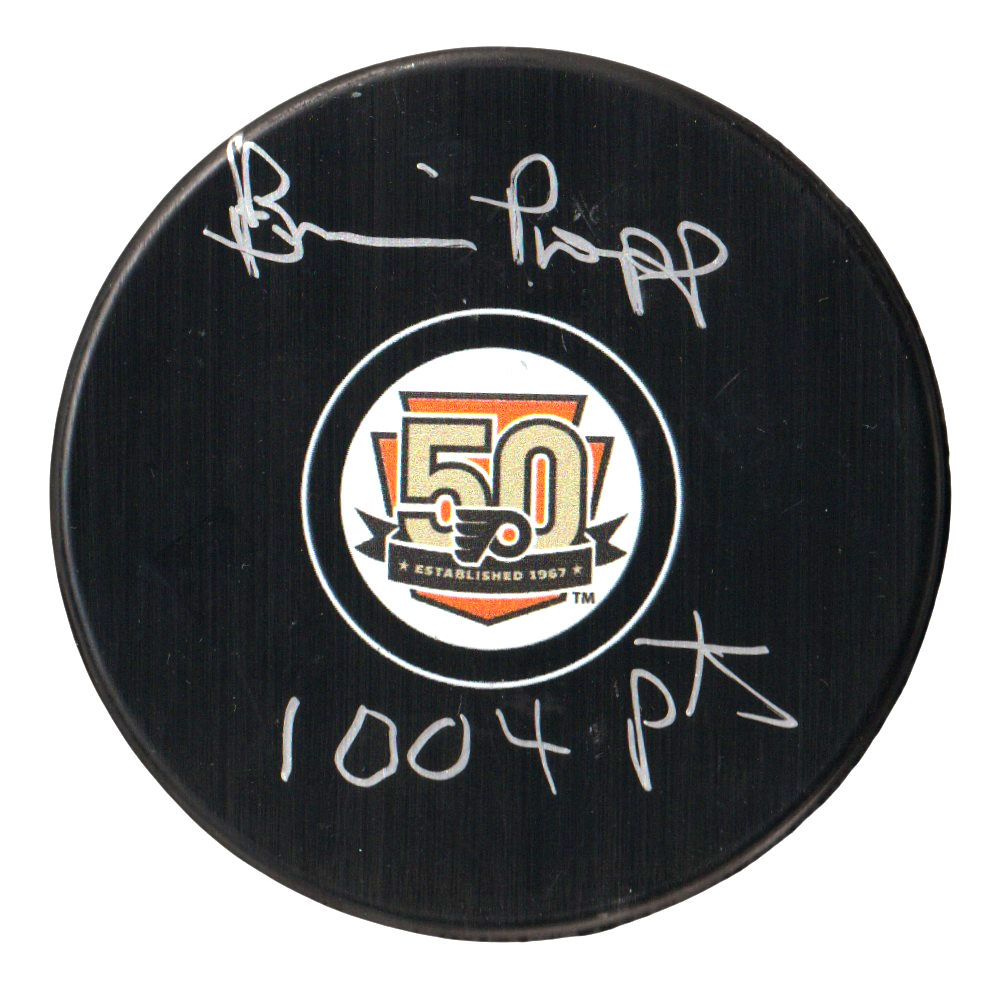 Brian Propp Signed Philadelphia Flyers 50th Puck w/ 1004 Pts Beckett Wit BAS COA0