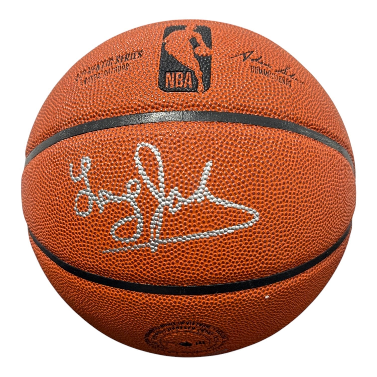 Marcus Camby Latrell Sprewell Larry Johnson Signed Wilson Basketball JSA W COA1