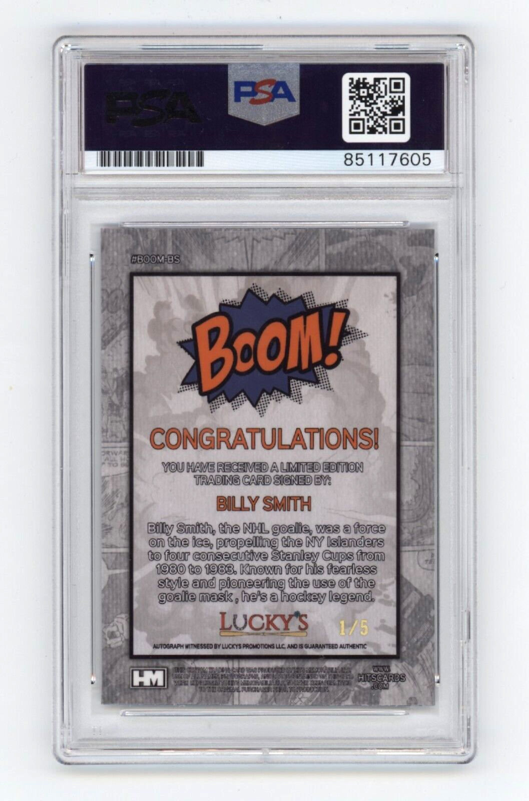 Billy Smith 2024 Hits Memorabilia BOOM Blue #/5 Signed PSA Auto Islanders1