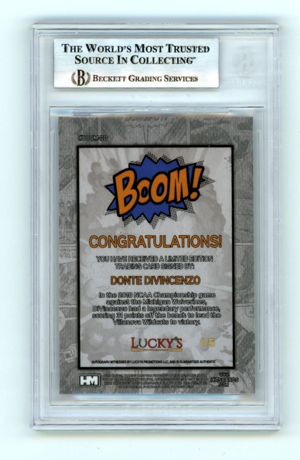 Donte DiVincenzo 2024 Hits Memorabilia BOOM Blue #/5 Signed BGS BAS Auto Knicks1