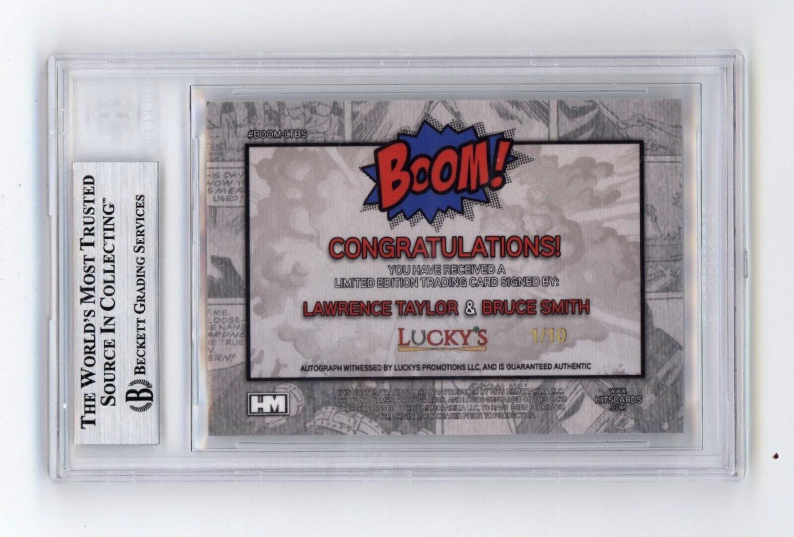 Bruce Smith & Lawrence Taylor 2024 Hits BOOM Silver /10 Dual Signed BGS BAS Auto1