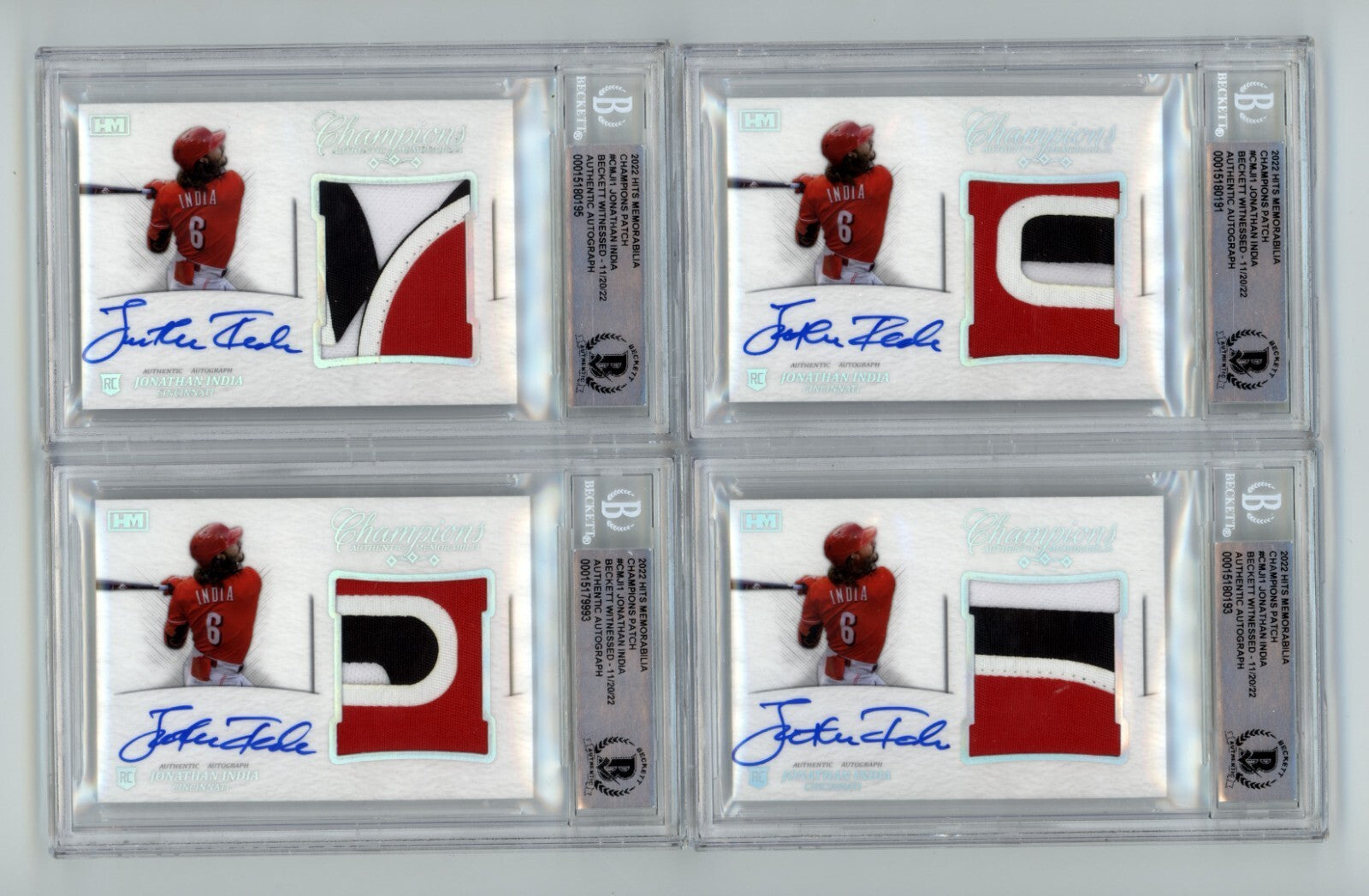 Jonathan India 2021 Hits Memorabilia Champions Prime Patch Auto RC #/10 BGS BAS0