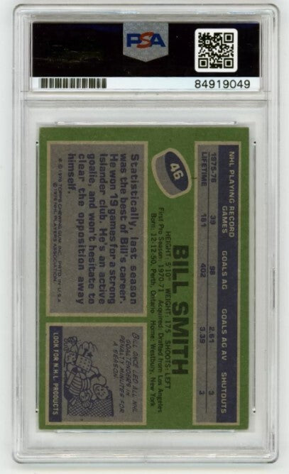 Billy Smith 1976-77 Topps #46 Signed PSA Authentic Auto Black Islanders HOF1