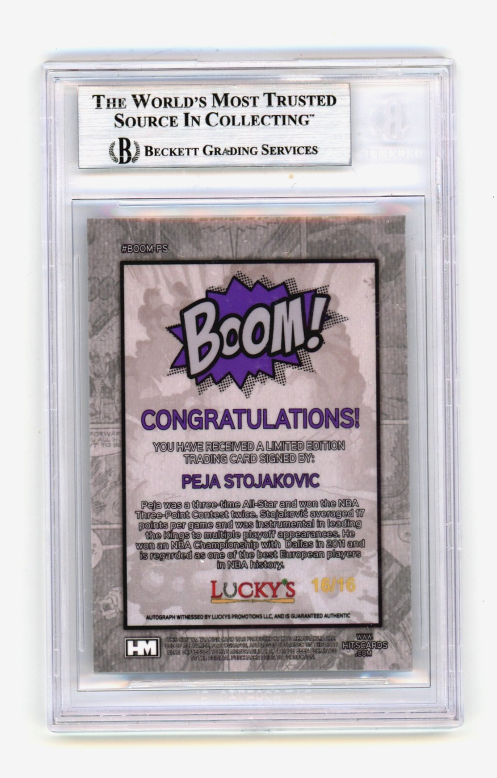 Peja Stojakovic 2024 Hits Memorabilia BOOM Silver JSY # 16/16 Signed BGS Auto1