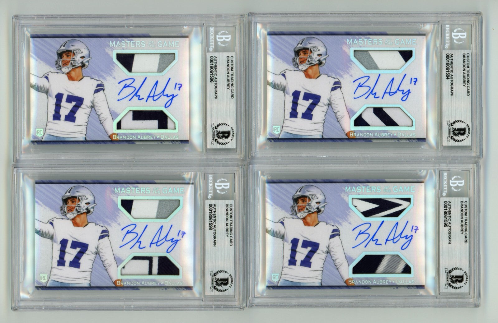 Brandon Aubrey 2023 Hits Memorabilia Silver H RPA Dual Patch Auto RC /17 BGS BAS1