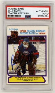 Billy Smith 1980-81 O-Pee-Chee OPC #5 Record Breaker Signed PSA Auth Auto Blue0