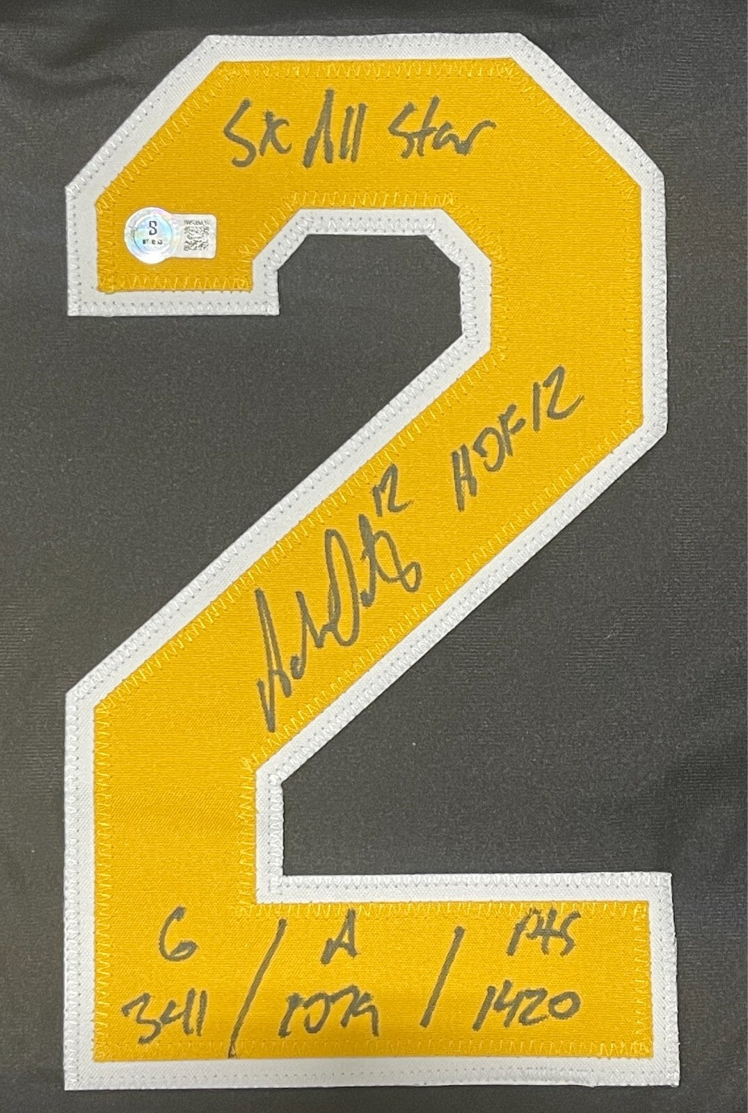 Adam Oates Signed Boston Bruins Custom Jersey w/ HOF + Stats Beckett Wit BAS COA1