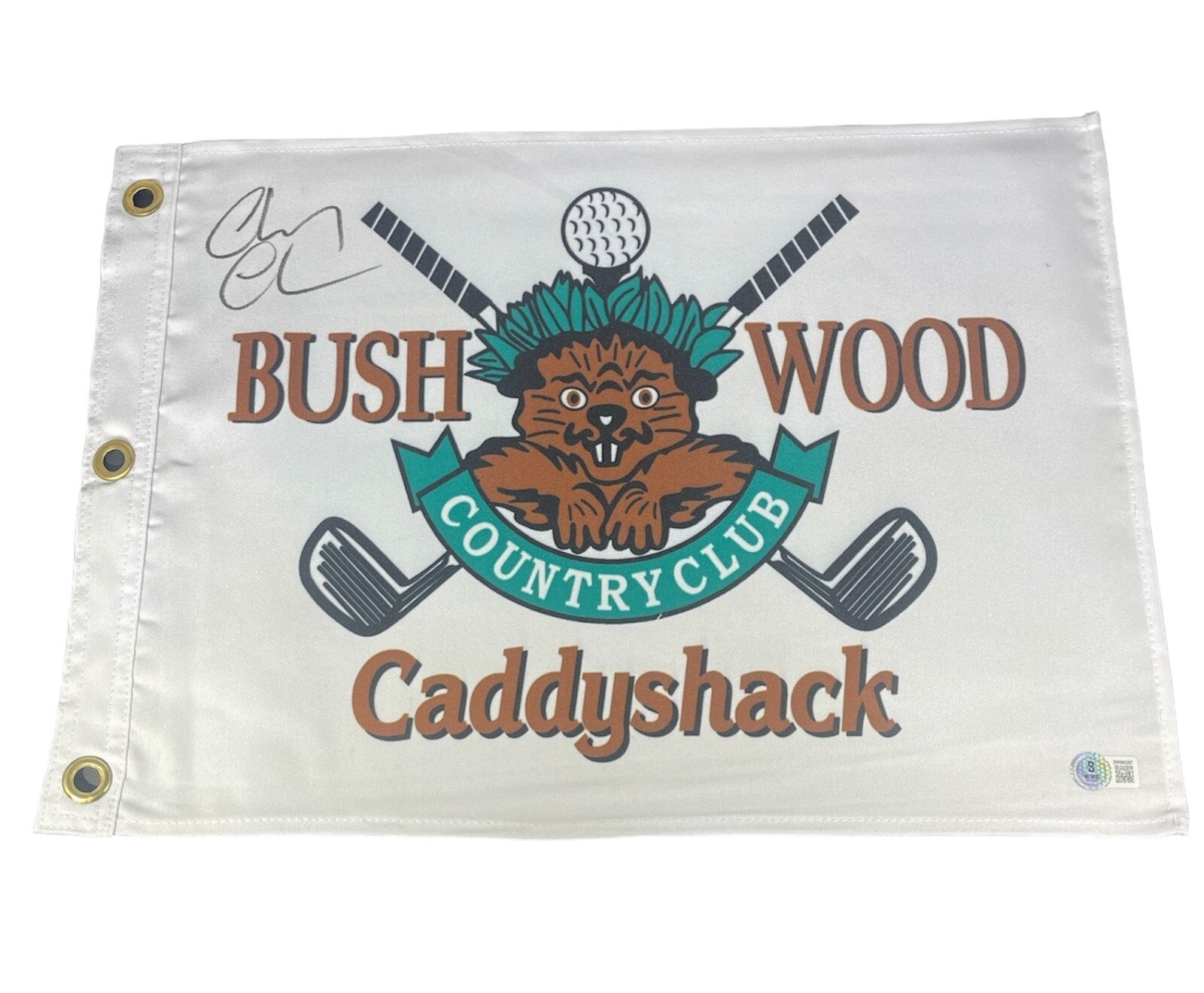 Chevy Chase Signed Auto Caddyshack Bushwood Country Club Golf Flag Beckett COA0