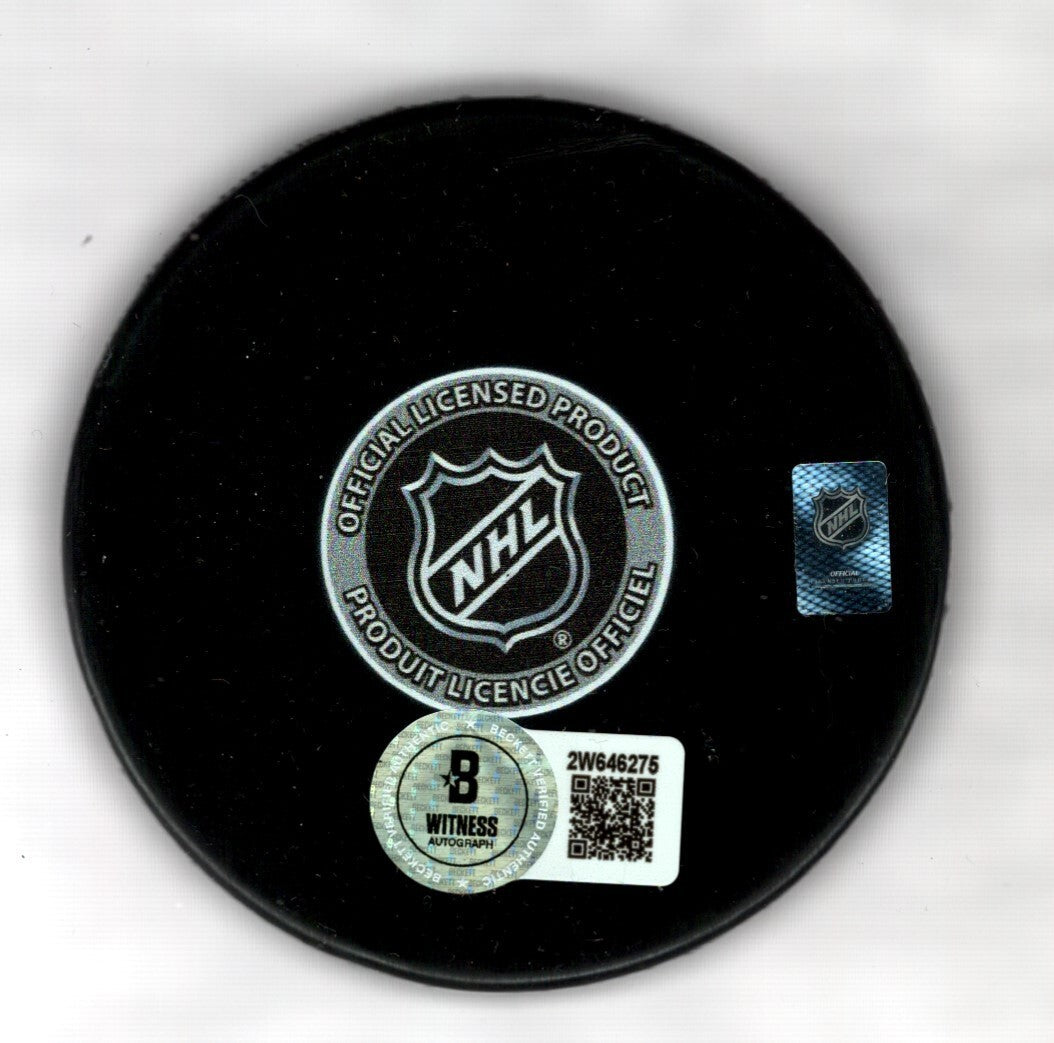 Adam Oates Signed Auto Bruins 100th Anniversary Puck w/ HOF 12 Beckett BAS COA1