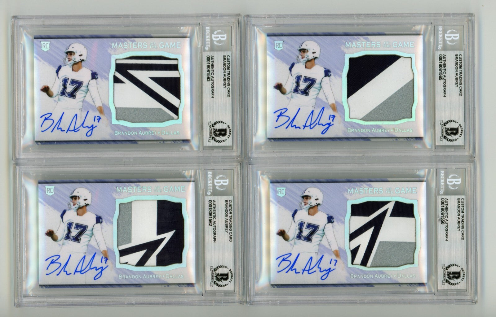 Brandon Aubrey 2023 Hits Memorabilia Silver H RPA Patch Auto RC #/17 BGS BAS0