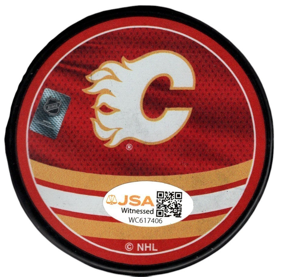 Joe Mullen Signed Calgary Flames Reverse Retro Puck JSA Witness COA1