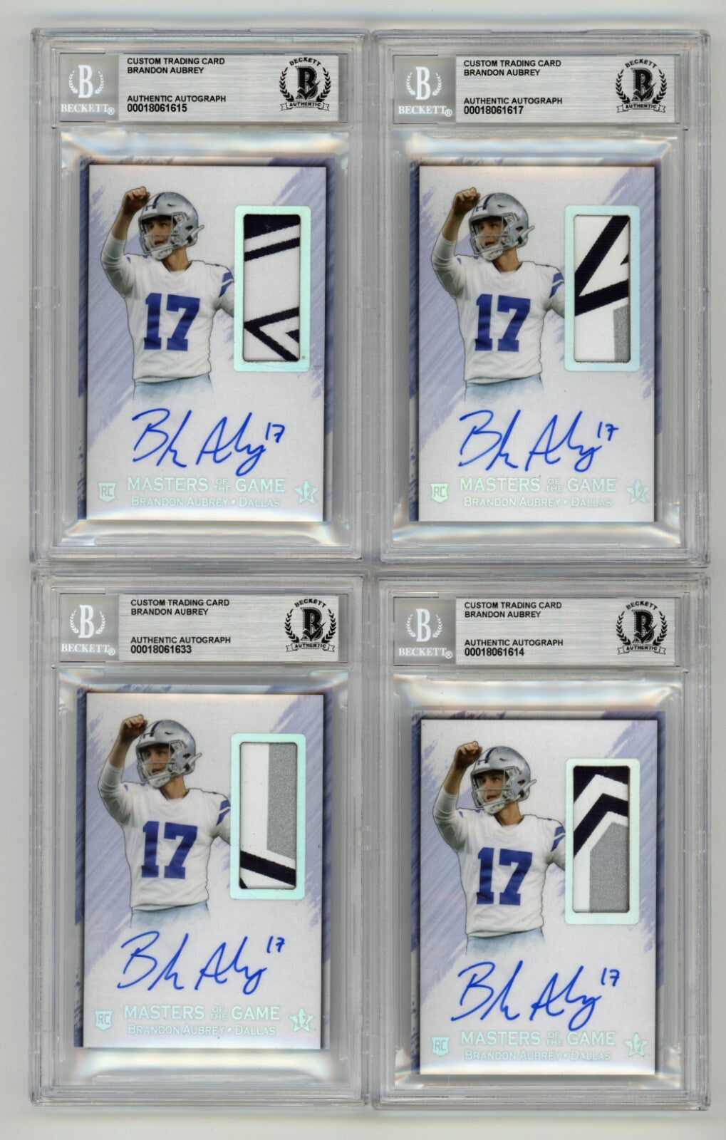 Brandon Aubrey 2023 Hits Memorabilia Silver V RPA Patch Auto RC /17 BGS BAS1