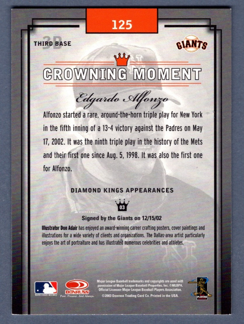 Edgardo Alfonzo Signed Autographed 2003 Donruss Diamond Kings #125 LSCM COA Mets1