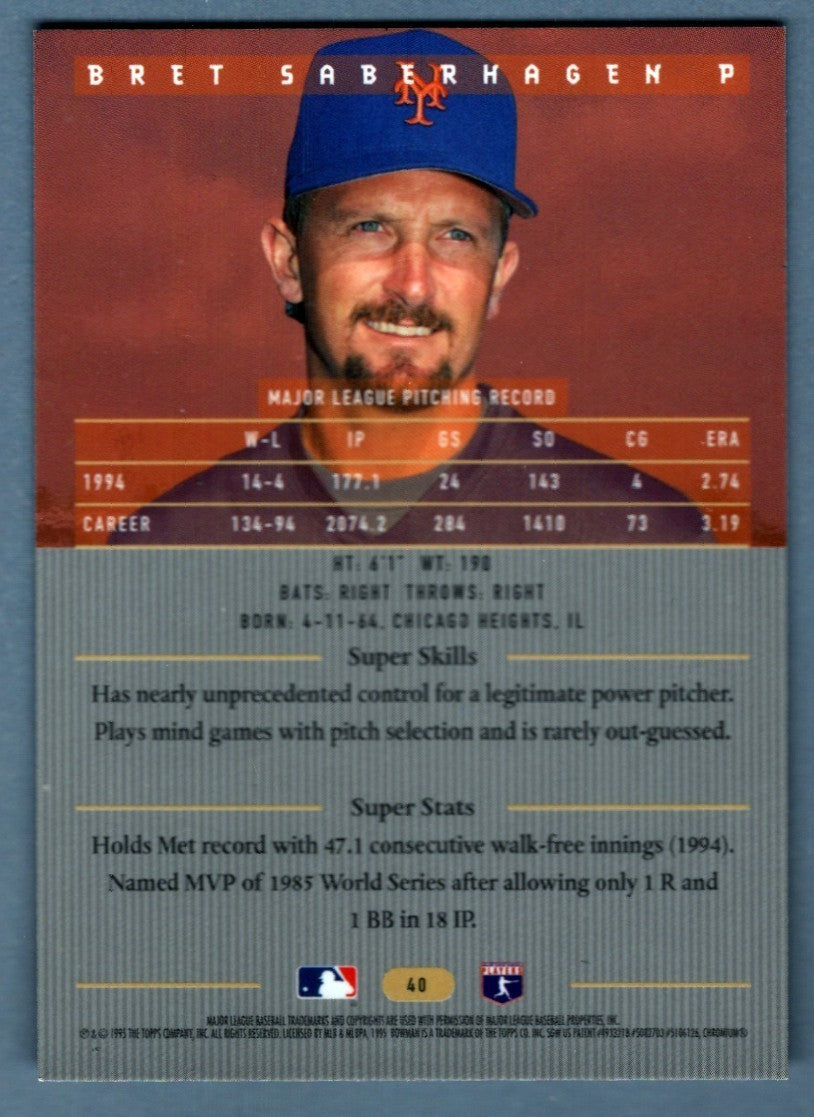 Bret Saberhagen Signed 1995 Bowman's Best #40 LSCM COA New York Mets1