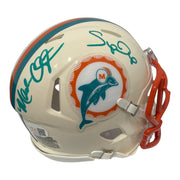 Mark Clayton & Mark Duper Dual Signed Dolphins Retro Mini Helmet JSA Witness COA0