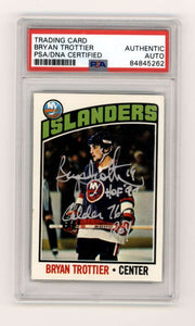 Bryan Trottier 1976-77 Topps #115 RC w/ HOF + ROY Ins Signed PSA Authentic Auto0