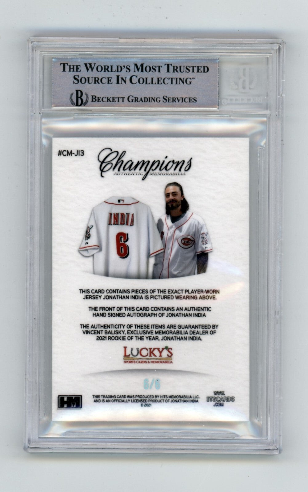 Jonathan India 2021 Hits Memorabilia Champions Patch Dual Auto RC #6/6 BGS BAS1