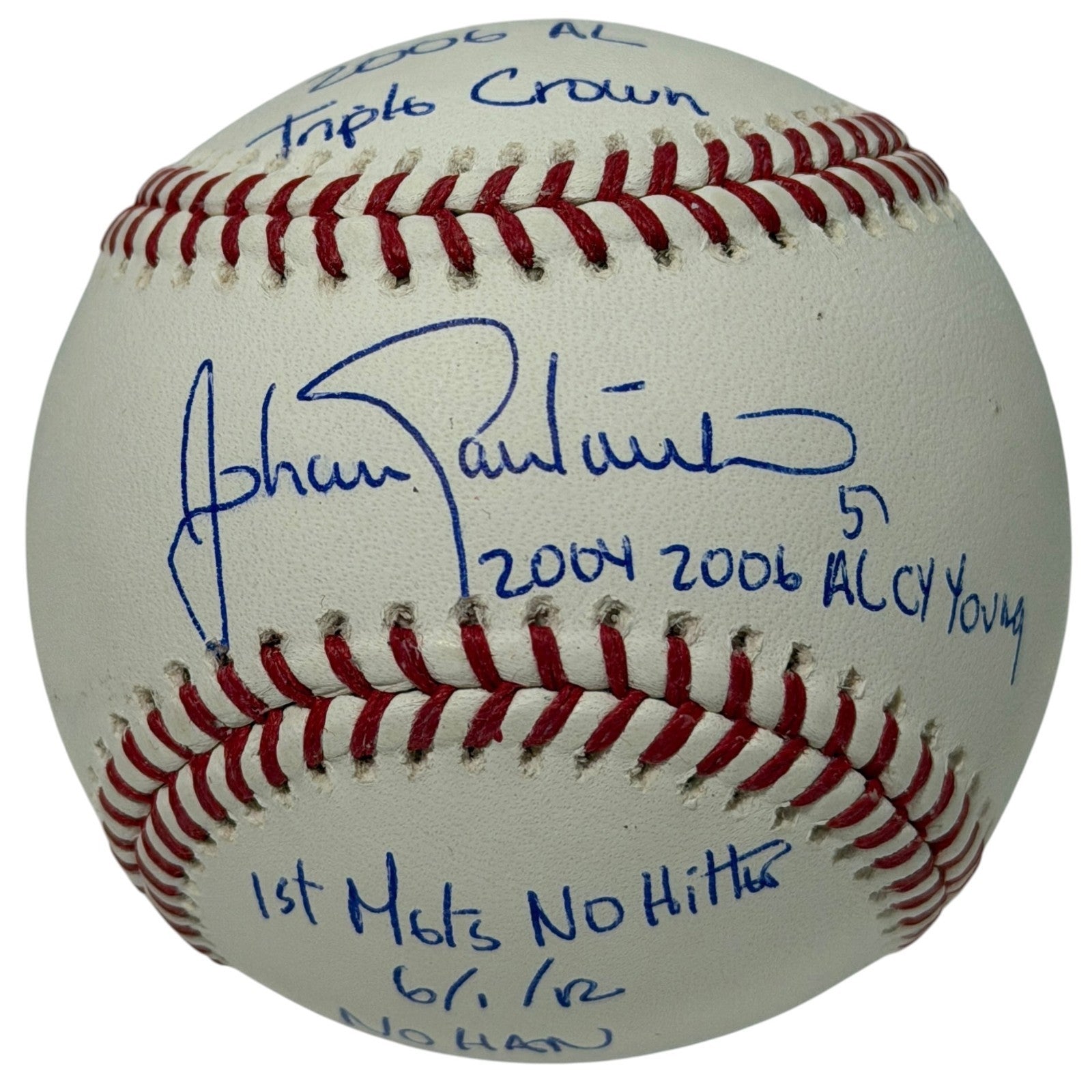 Johan Santana Signed Autographed ROMLB Baseball w/ 4 Stat Inscs JSA COA NY Mets0