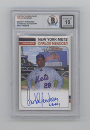 Carlos Mendoza Mets Manager Custom Card Signed w/ LGM! Beckett BGS 10 Auto0