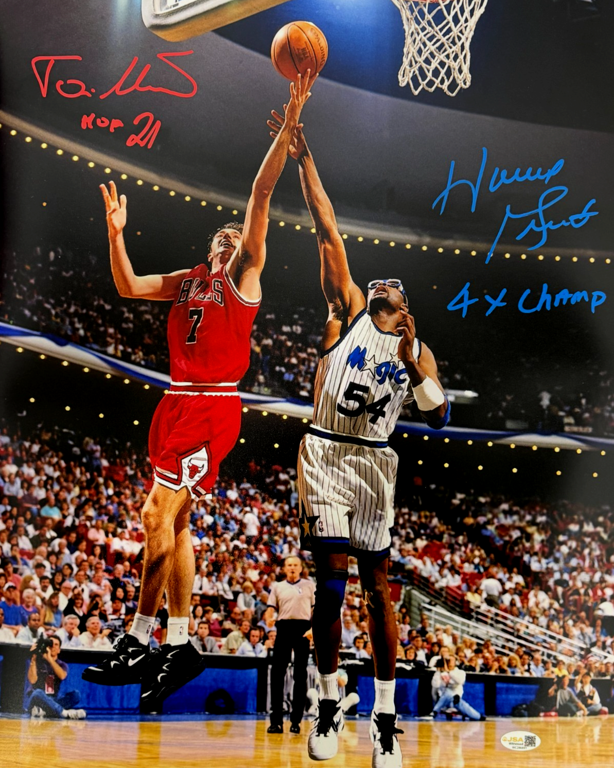 Toni Kukoc & Horace Grant Dual Signed 16x20 Photo w/ Inscription JSA WITNESS COA0