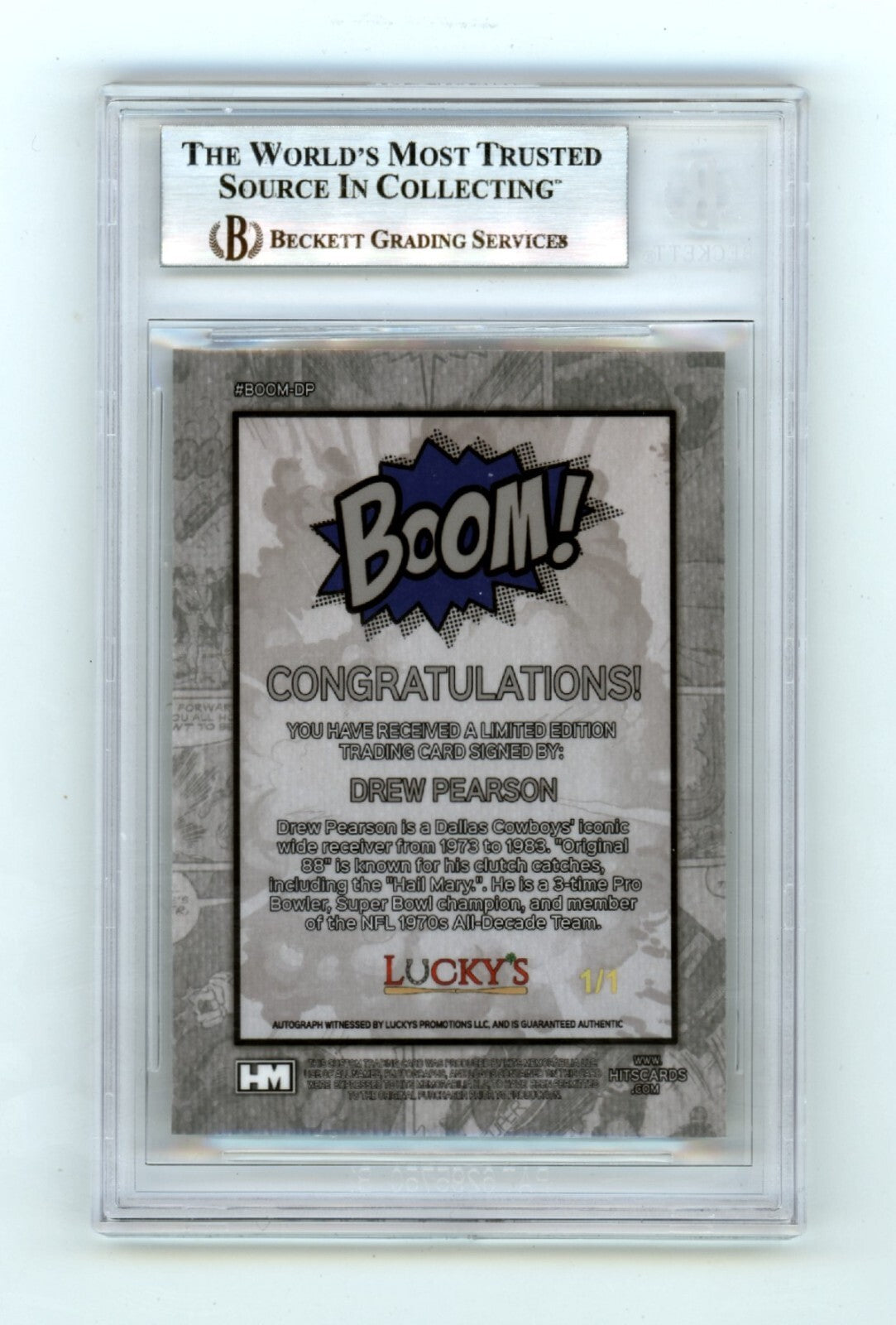 Drew Pearson 2024 Hits Memorabilia BOOM Super 1/1 Signed BGS BAS Auto HOF 21 Ins1