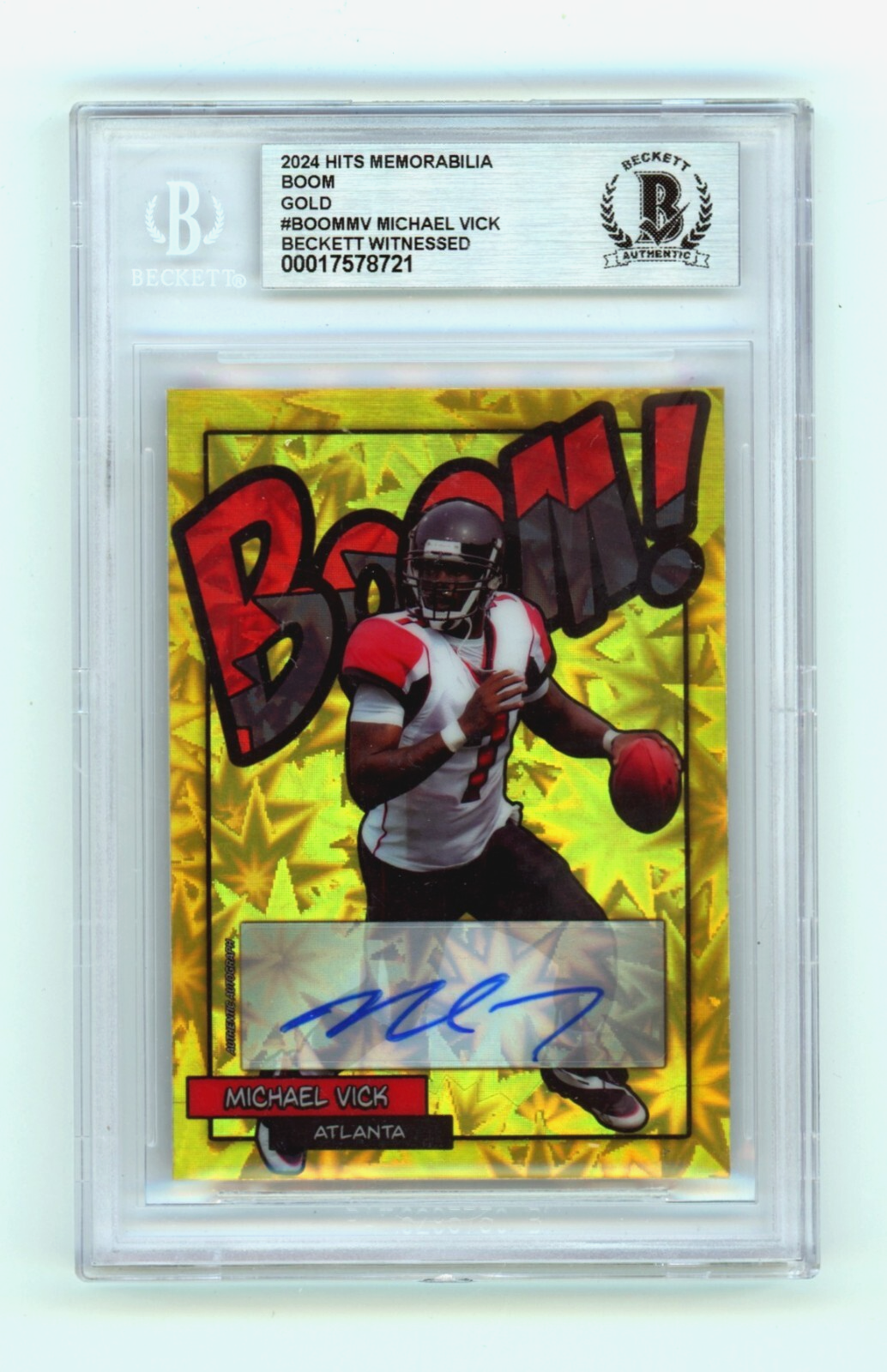 Michael Vick 2024 Hits Memorabilia BOOM Gold /10 Signed BGS BAS Auto Atlanta0