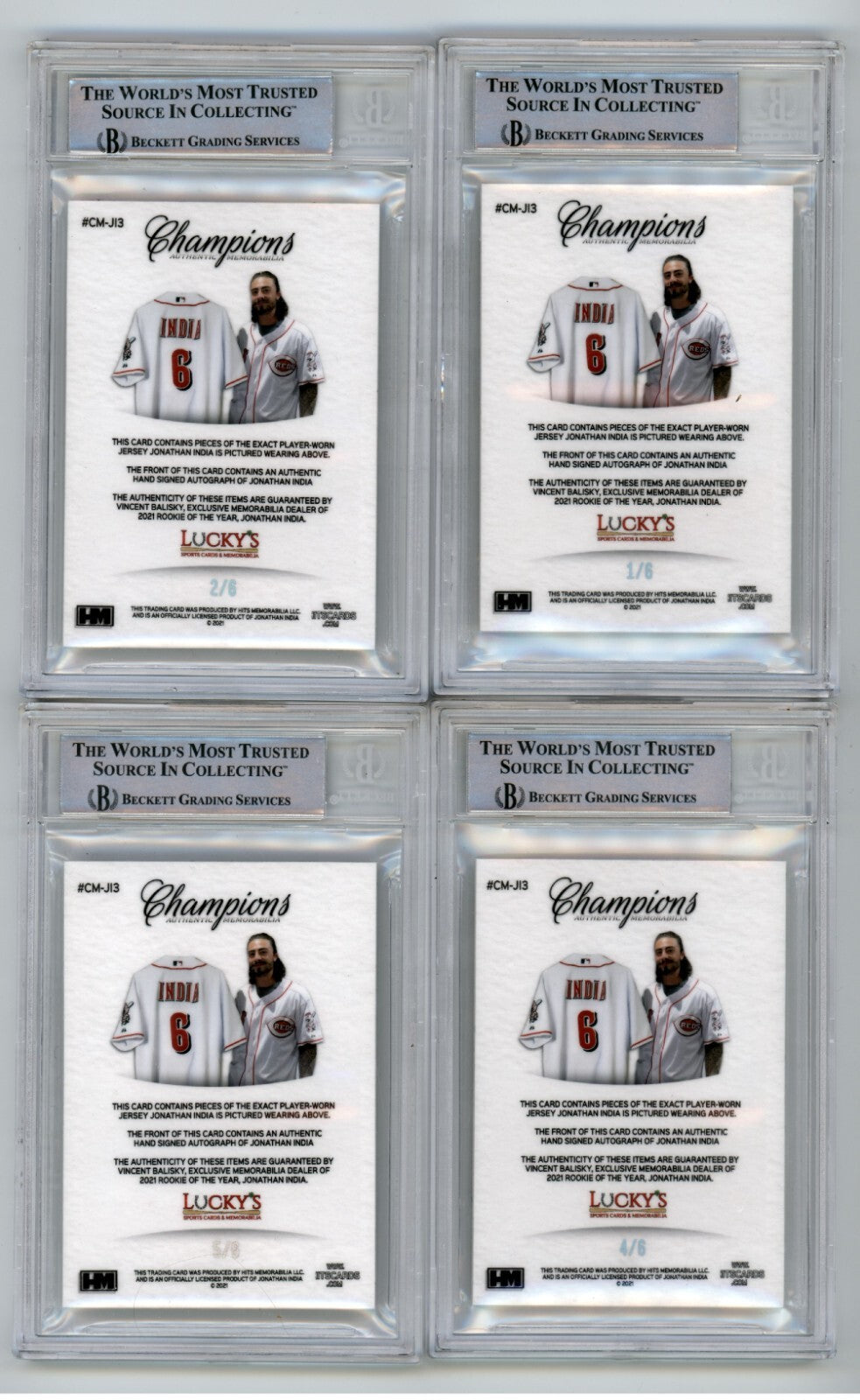 Jonathan India 2021 Hits Memorabilia Champions Ice Patch Dual Auto RC /6 BGS BAS1