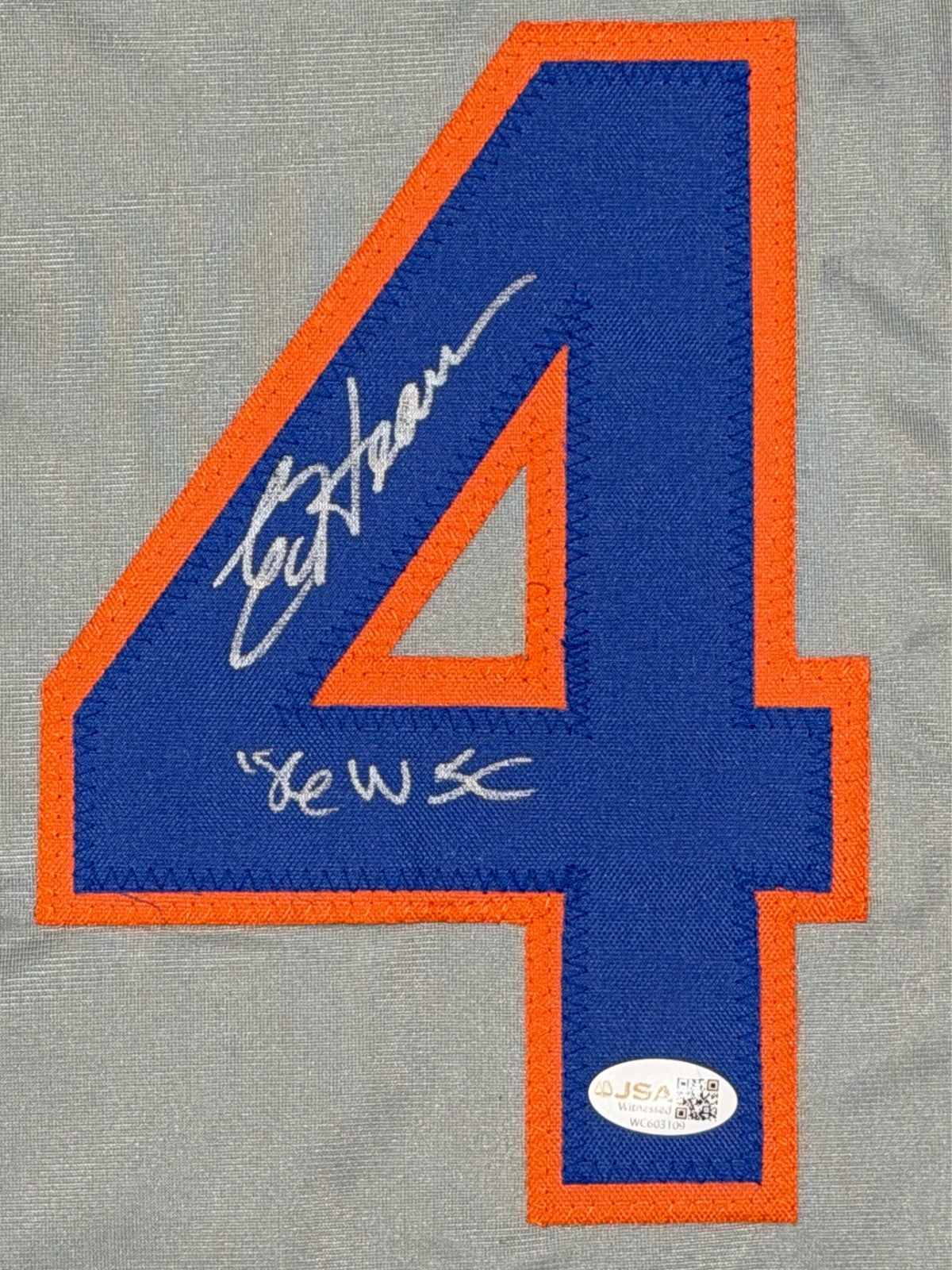 Ed Hearn Signed New York Mets Custom Jersey w/ 86 WSC JSA Witness COA1