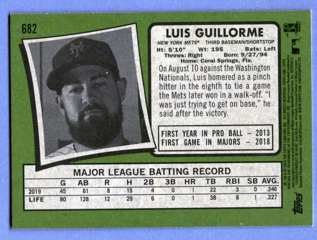 Luis Guillorme Signed 2020 Topps Heritage High Number 682 LSCM COA New York Mets1