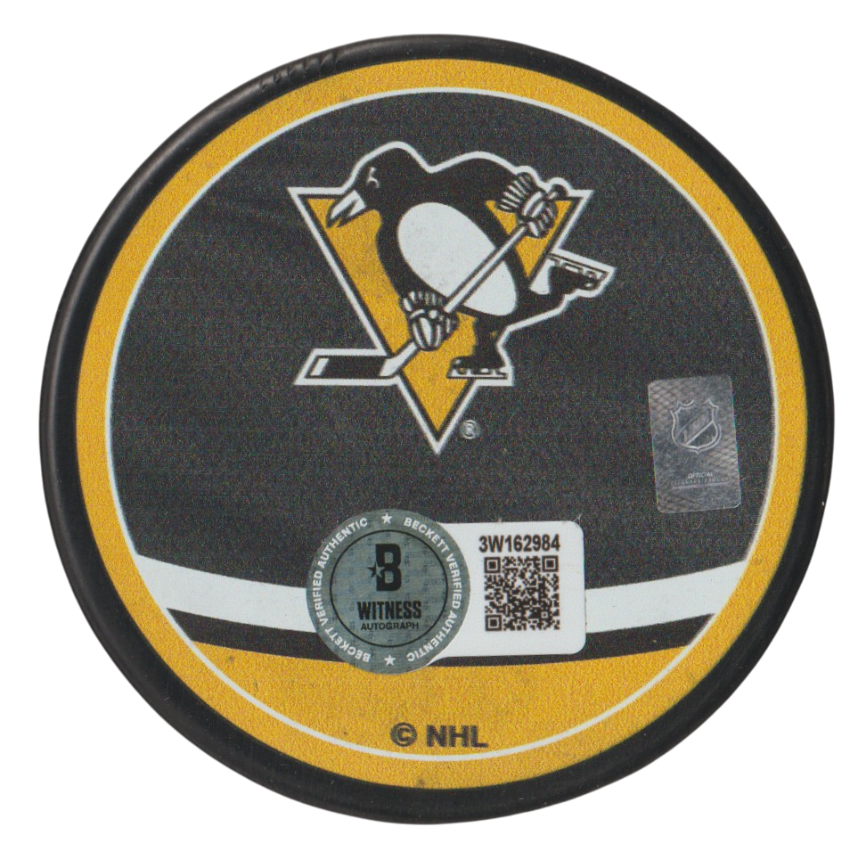 Jaromir Jagr Signed Penguins Reverse Retro Puck Beckett Witness BAS COA1