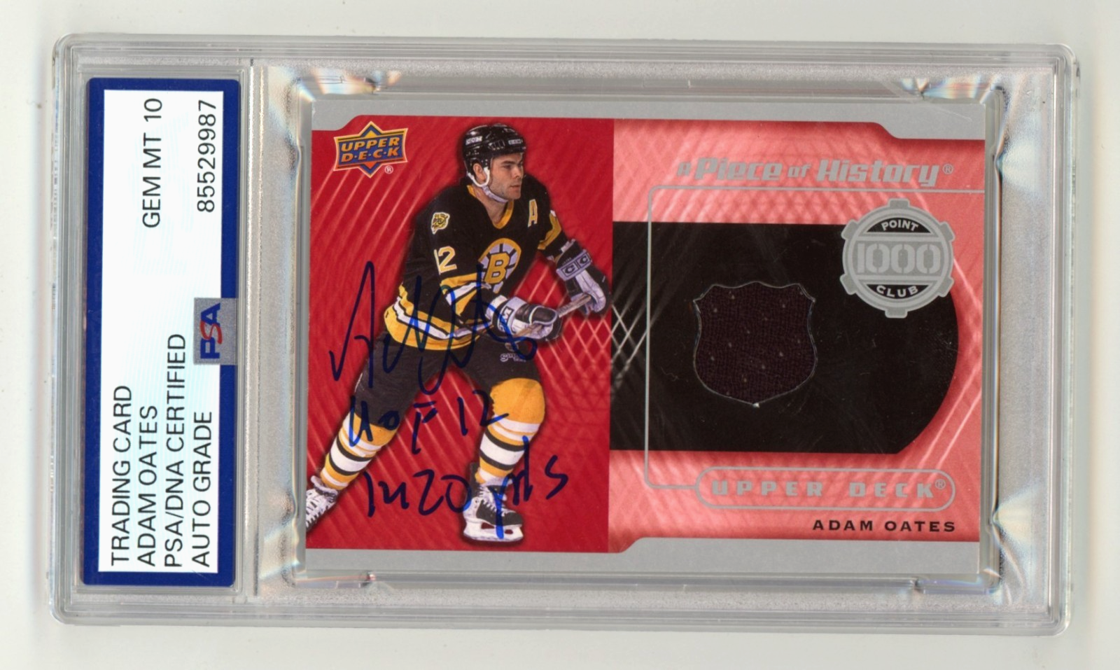 Adam Oates 2015-16 UD Series 2 Piece of History Signed Relic 2 Insc. PSA 10 Auto1