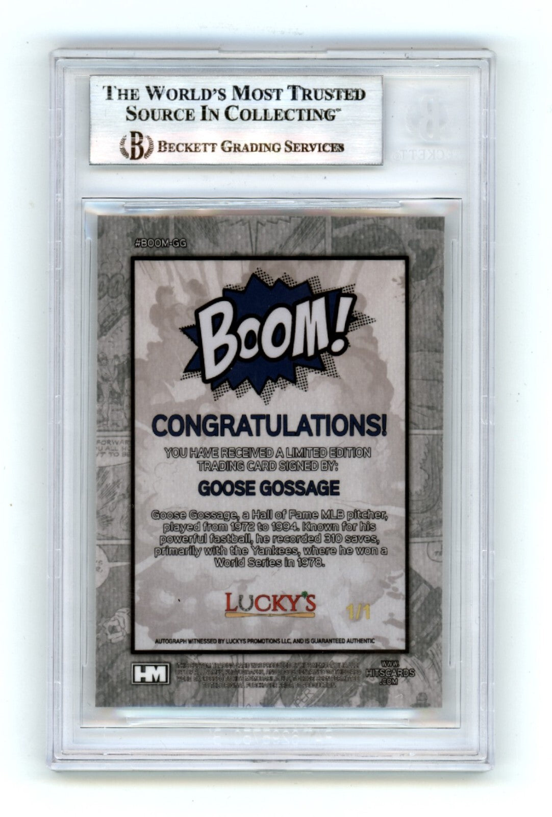 Goose Gossage 2024 Hits Memorabilia BOOM Super #1/1 Signed BGS BAS Auto Yankees1