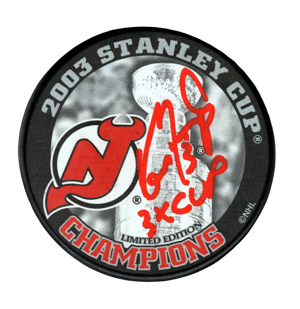 Ken Daneyko Signed 2003 Stanley Cup NJ Devils Logo Puck w 3x Cup JSA Witness COA0