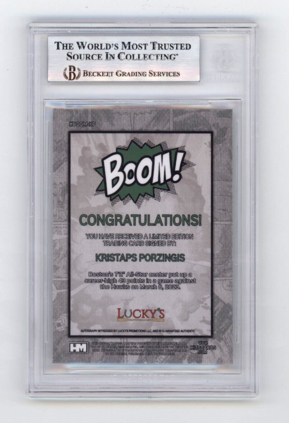 Kristaps Porzingis 2024 Hits Memorabilia BOOM Silver Signed BGS BAS Auto Celtics1