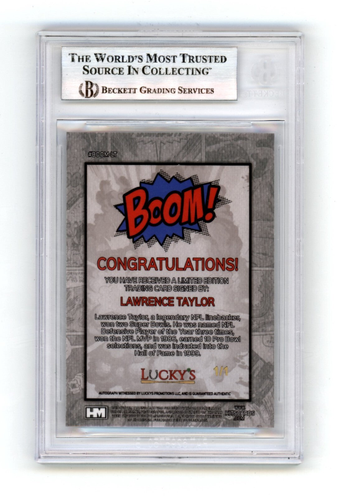 Lawrence Taylor 2024 Hits Memorabilia BOOM Blue #1/1 Signed BGS BAS Auto Giants1