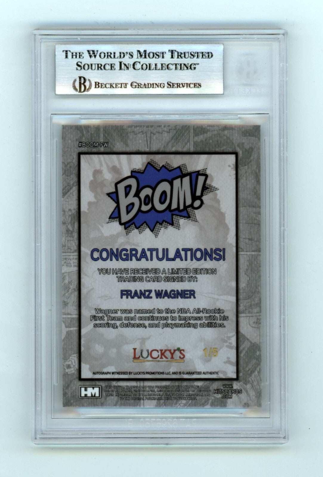 Franz Wagner 2024 Hits Memorabilia BOOM Gold #/5 Signed BGS BAS Auto Magic1