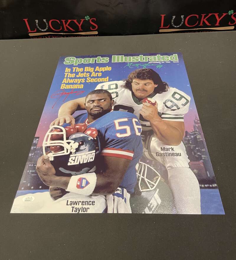 Lawrence Taylor & Mark Gastineau Duel Signed Auto 16x20 Photo SI Cover JSA COA0