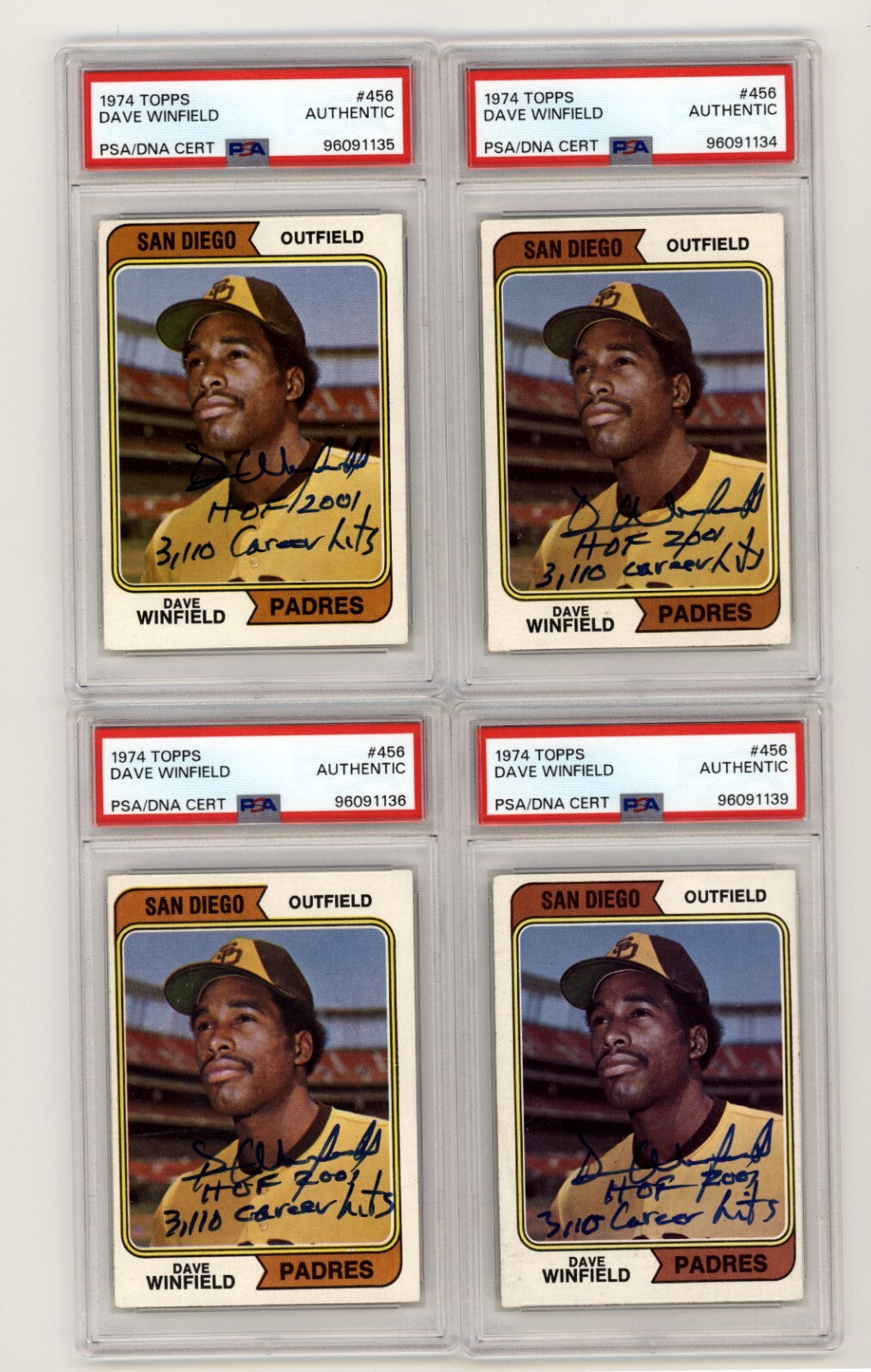 Dave Winfield 1974 Topps 456 Rookie RC Signed w/ HOF Hits Ins PSA Authentic Auto0