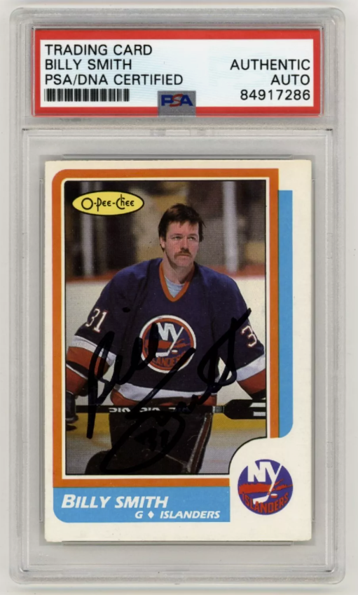Billy Smith 1986-87 O-Pee-Chee OPC #228 Signed PSA Authentic Auto Islanders HOF0