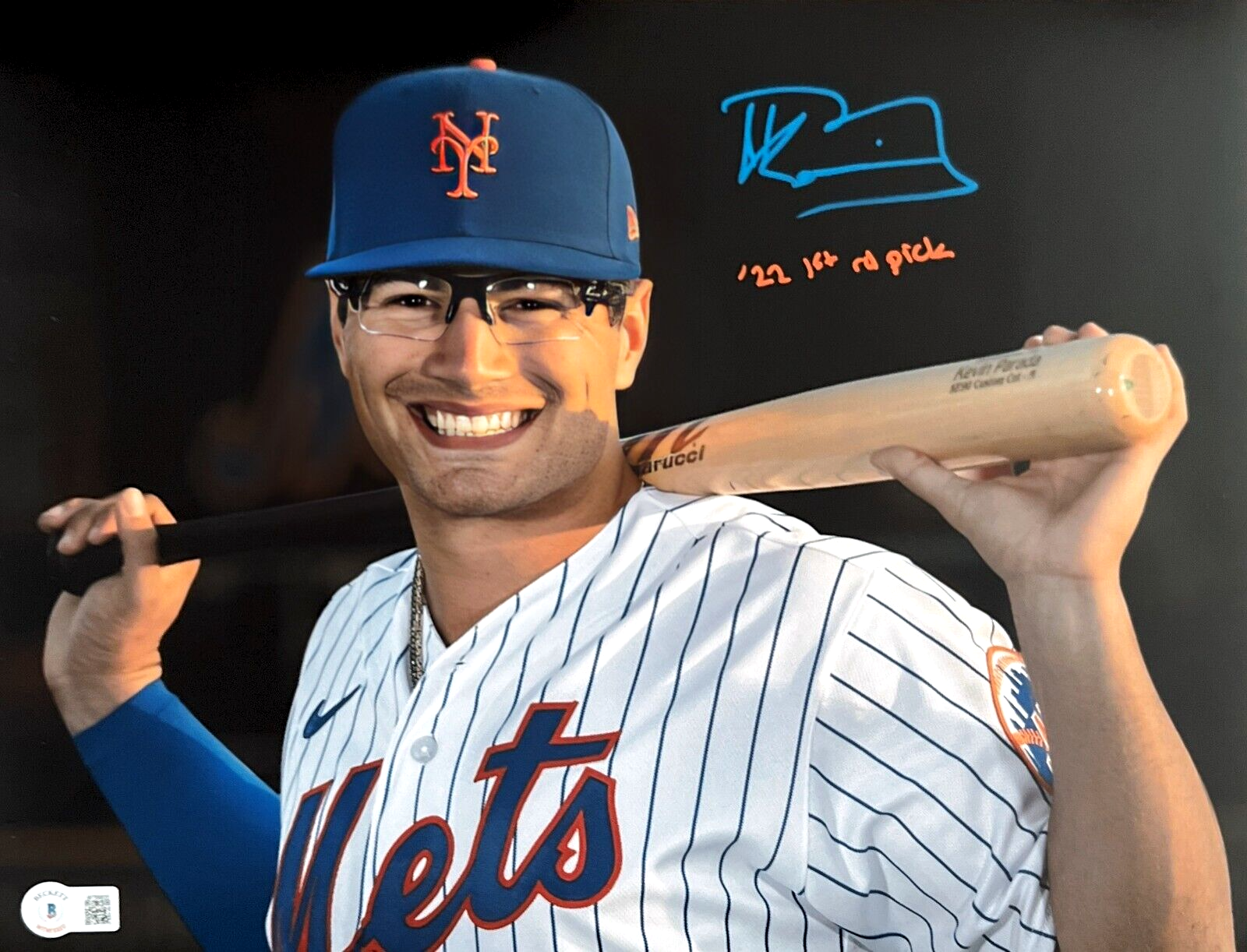 Kevin Parada Signed New York Mets 11x14 Photo w/ 22 1st Rd Pick Beckett BAS COA0