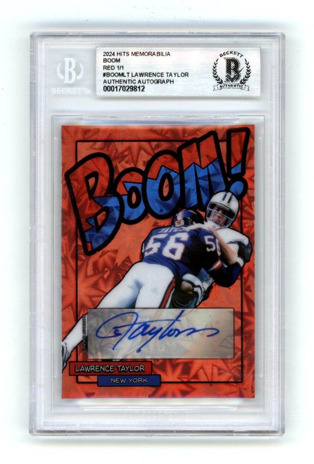 Lawrence Taylor 2024 Hits Memorabilia BOOM Red #1/1 Signed BGS BAS Auto Giants0