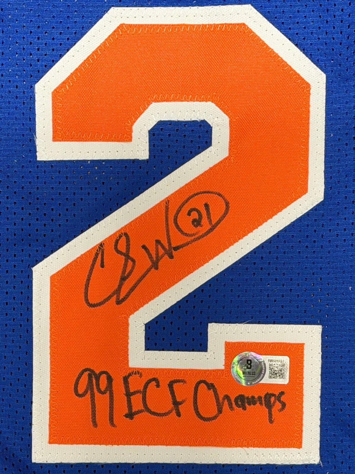 Charlie Ward Signed Knicks Custom Jersey w/ 99 ECF Champs Beckett Wit BAS COA1
