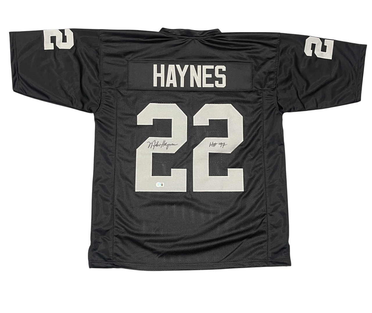 Mike Haynes Signed Raiders Custom Jersey w/ HOF 97 Beckett Witness BAS COA0