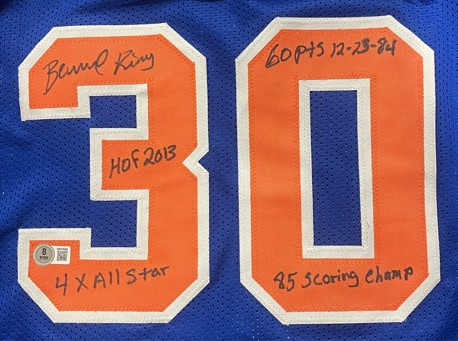 Bernard King Signed New York Knicks Custom Jersey w/ 4 Insc Beckett Wit BAS COA1