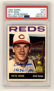 Pete Rose 1964 Topps 125 Signed All Star Rookie Cup w/ 63 ROY Insc PSA 3 Auto 100