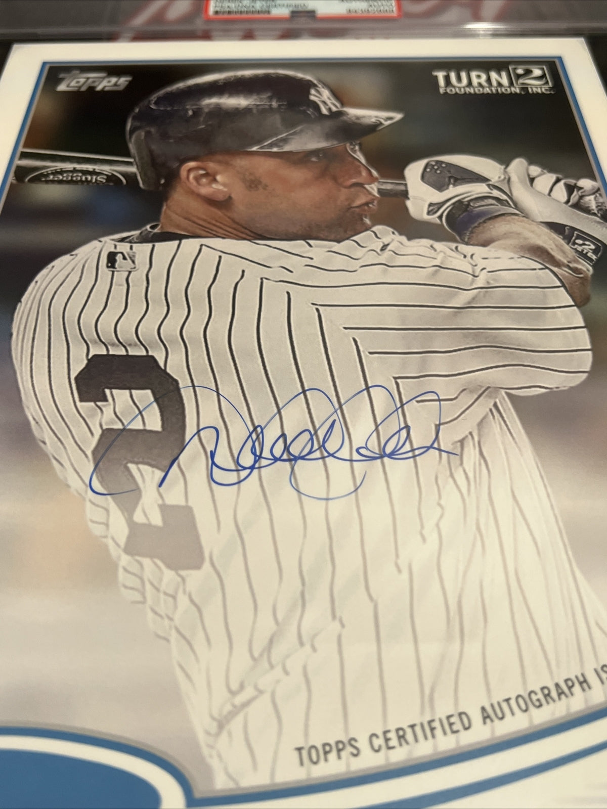 Derek Jeter 2018 Topps Turn 2 Foundation Oversized Signed On-Card Auto #4/15 PSA1