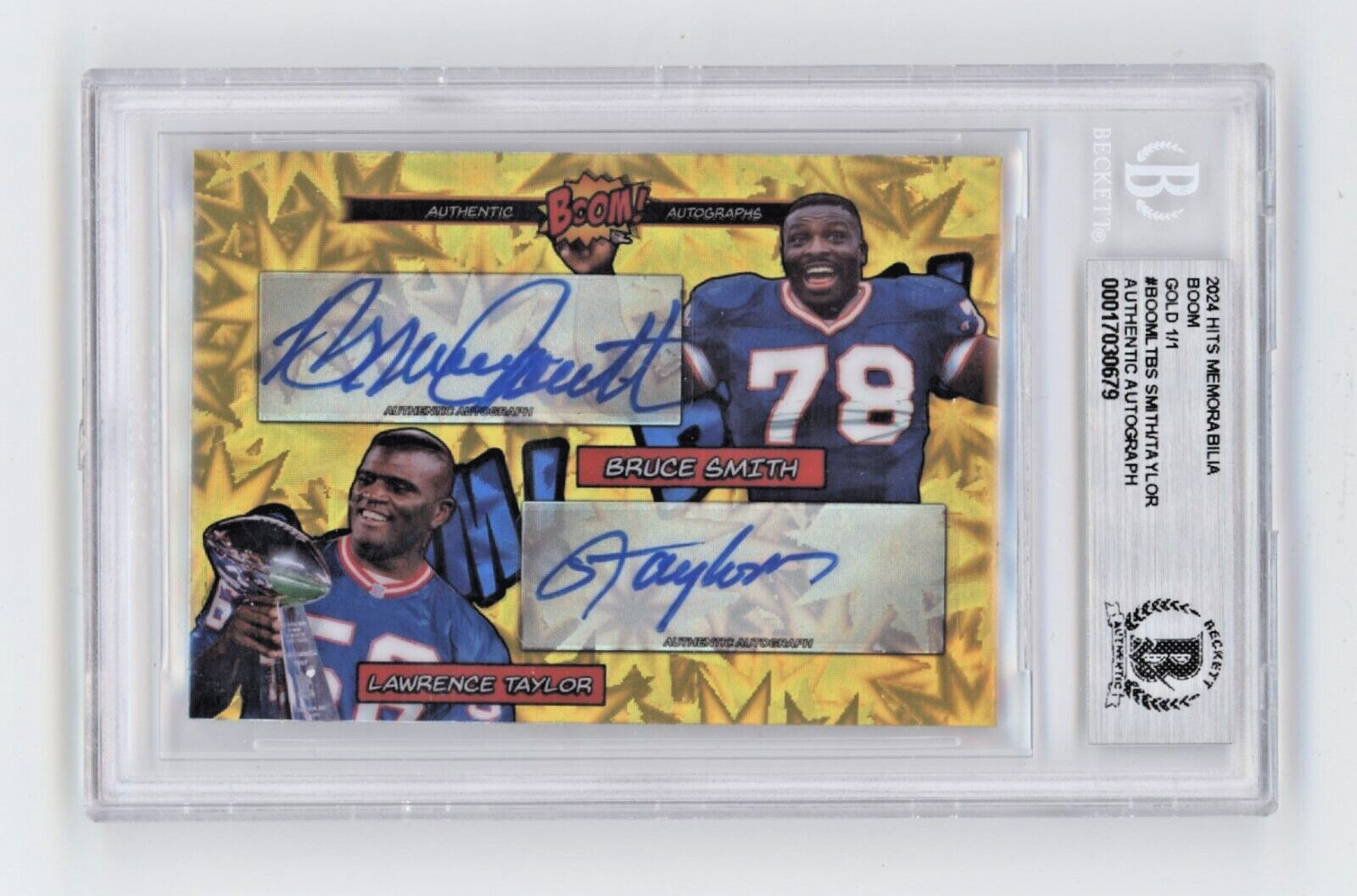 Bruce Smith & Lawrence Taylor 2024 Hits BOOM Gold #1/1 Dual Signed BGS BAS Auto0
