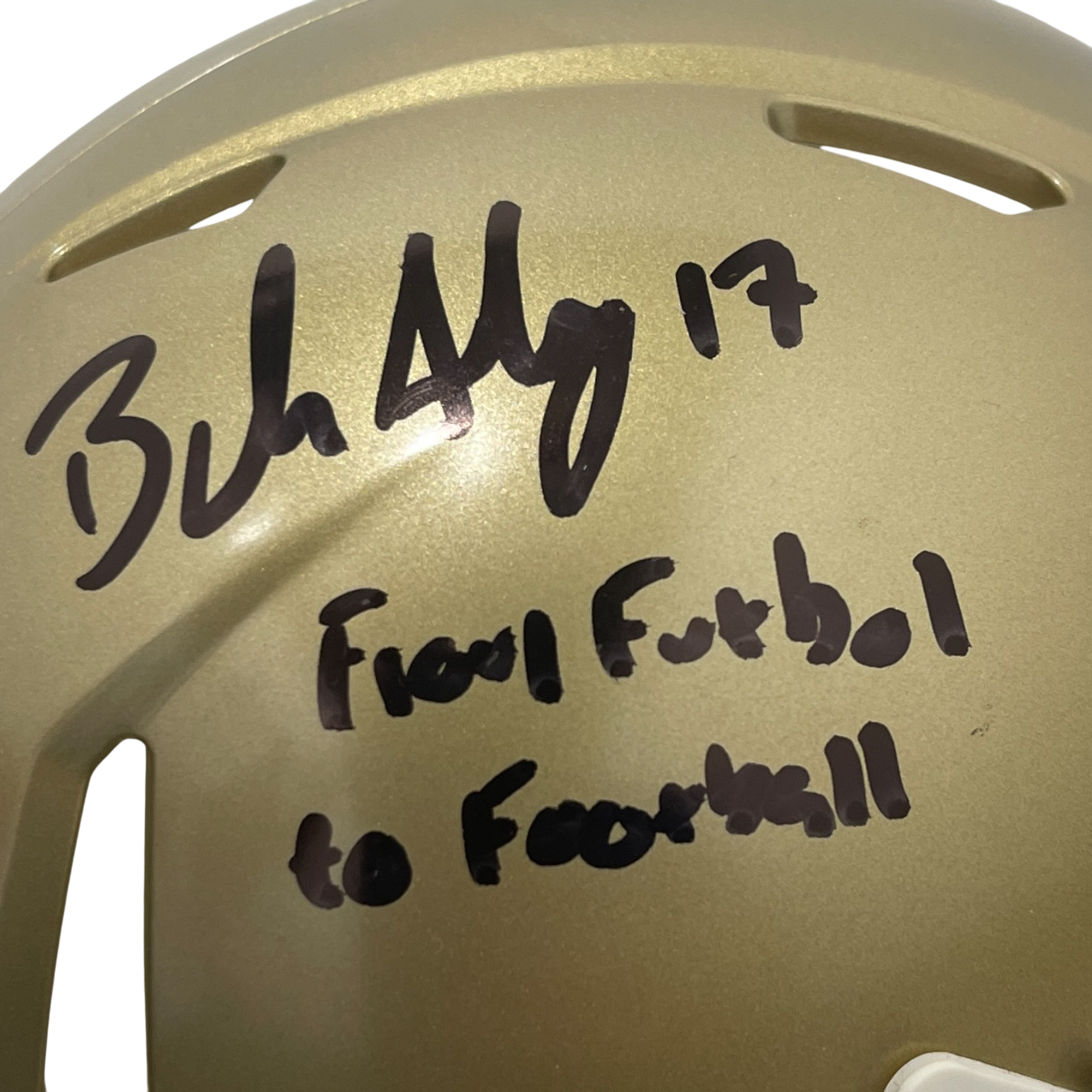 Brandon Aubrey Signed  Notre Dame Mini Helmet w/ Futbol to Football BAS COA1