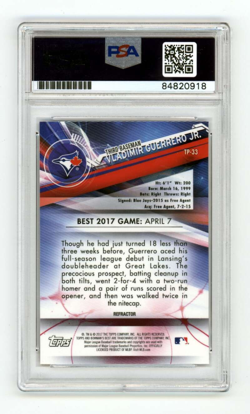 Vladimir Guerrero Jr. 2017 Bowman's Best #TP-33 Refractor RC Signed PSA 10 Auto1